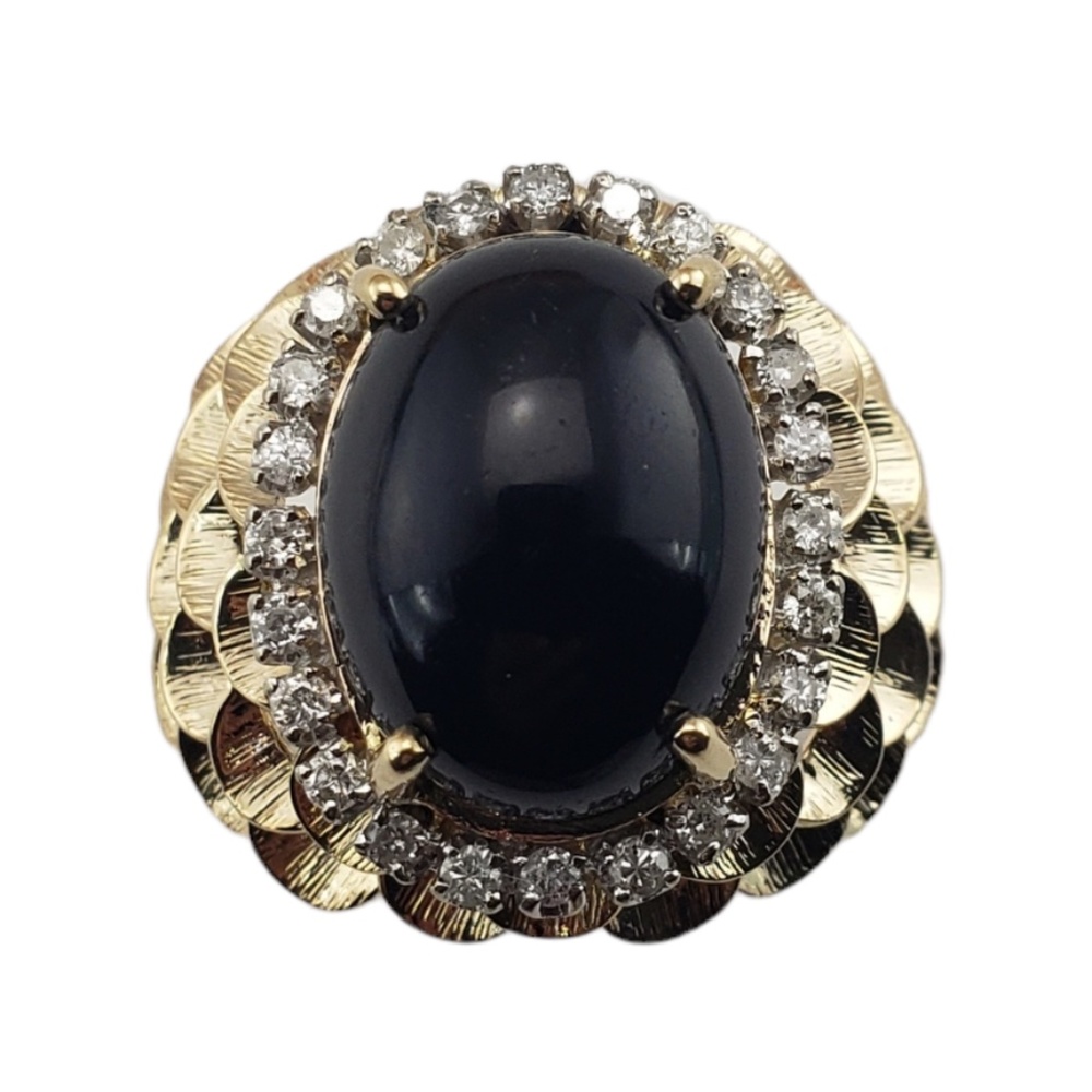 Vintage 14 Karat Yellow Gold Onyx and Diamond Ring Size 7.5 #13316